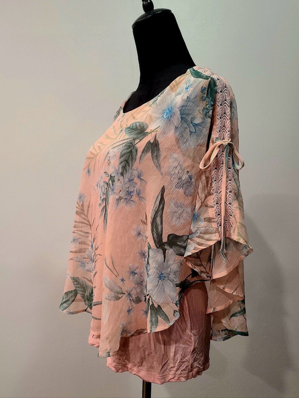 AGB Pink And Floral Overlay Tunic with Lace Sleeve Ties
